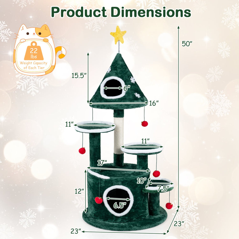 50" Christmas Cat Tree with 2 Condos and Sisal Scratching Post - view 5