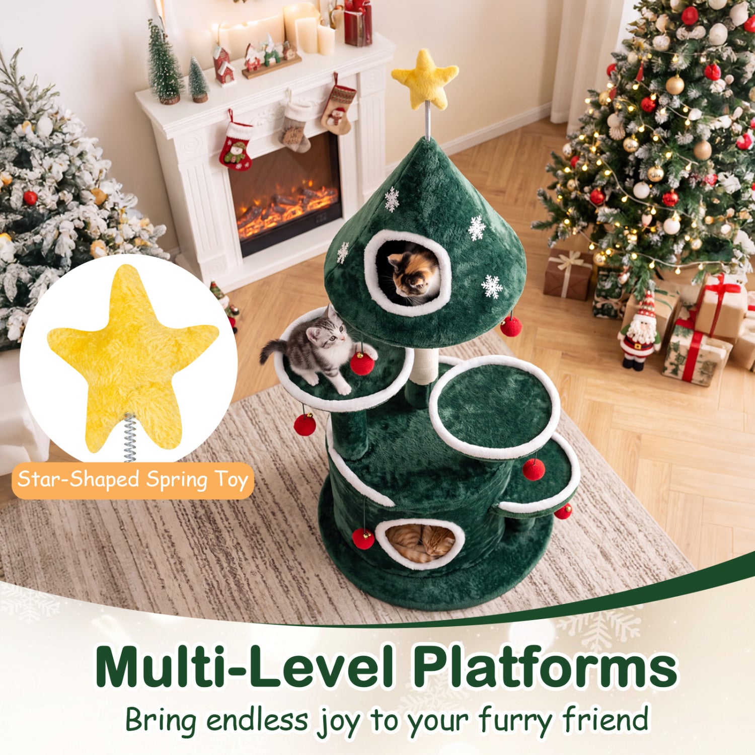 50" Christmas Cat Tree with 2 Condos and Sisal Scratching Post - view 7
