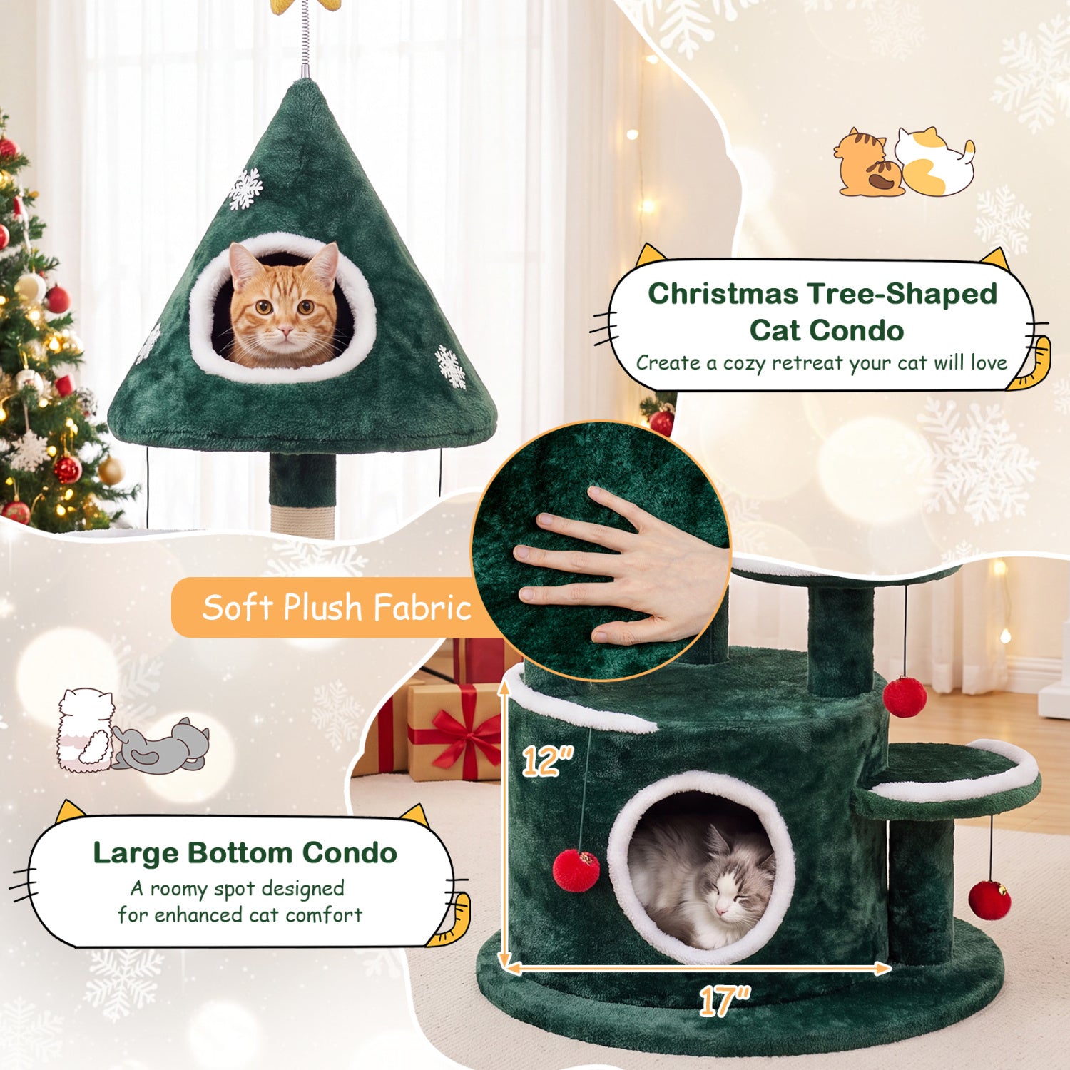 50" Christmas Cat Tree with 2 Condos and Sisal Scratching Post - view 8