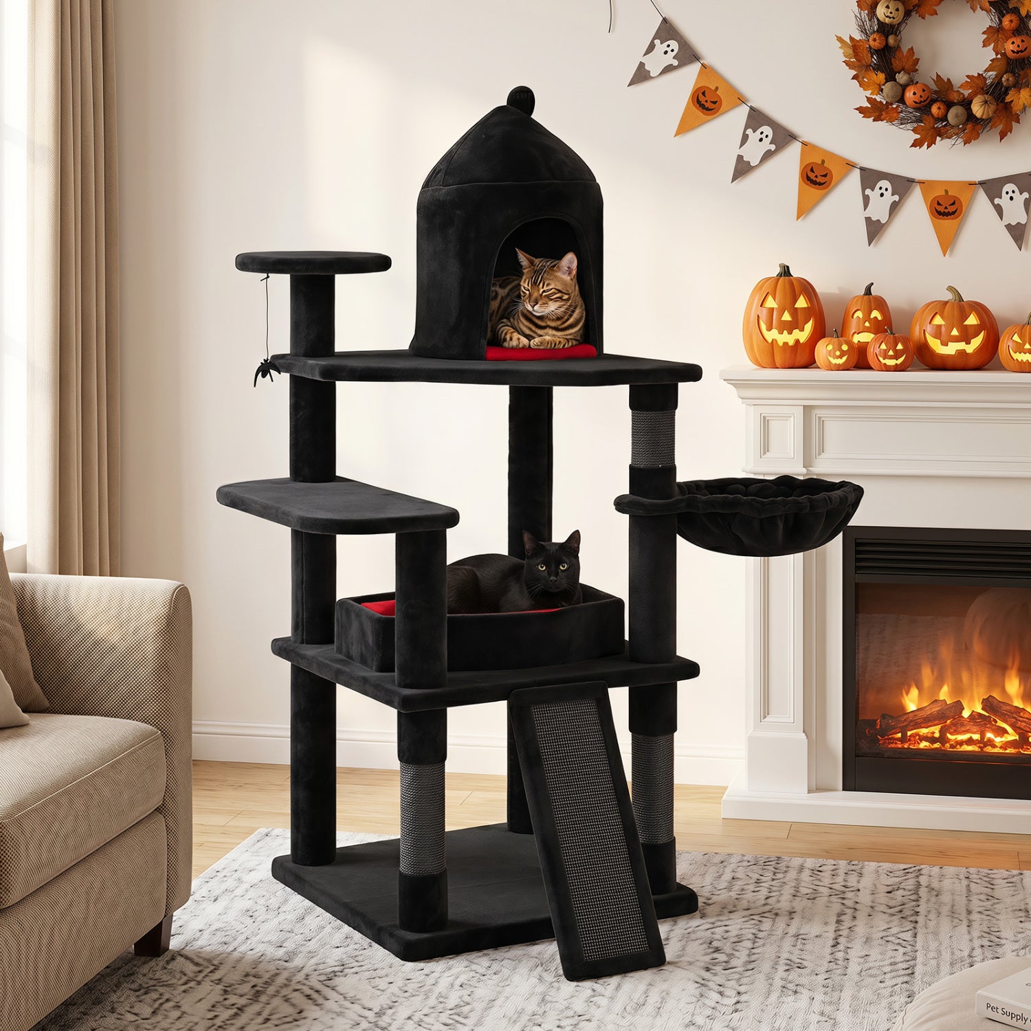 50 Inch Gothic Multi-level Cat Tree with House for Indoor Cats - view 3