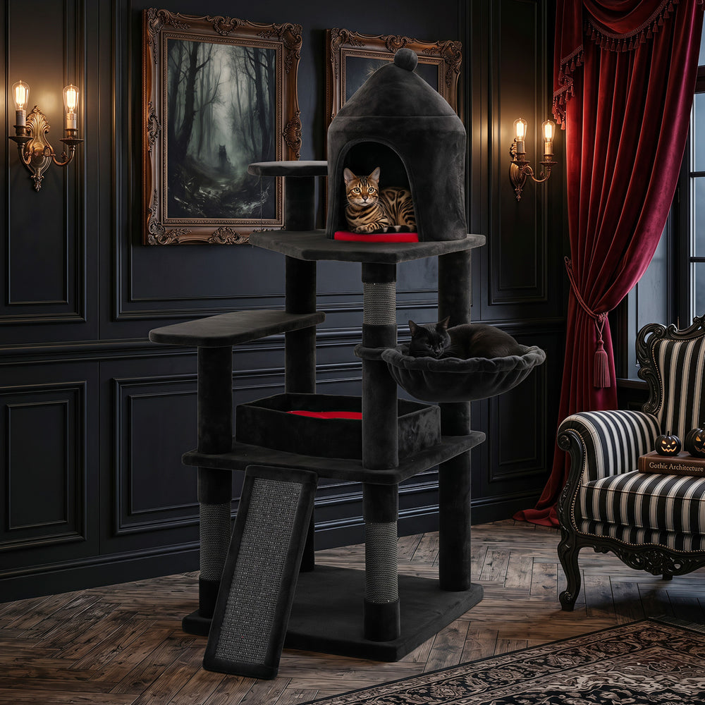 50 Inch Gothic Multi-level Cat Tree with House for Indoor Cats - view 2