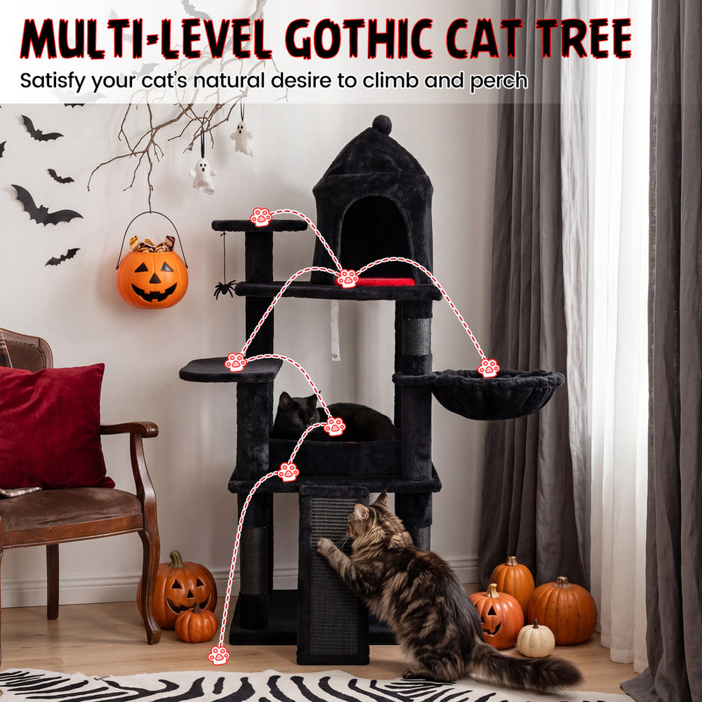 50 Inch Gothic Multi-level Cat Tree with House for Indoor Cats - view 6