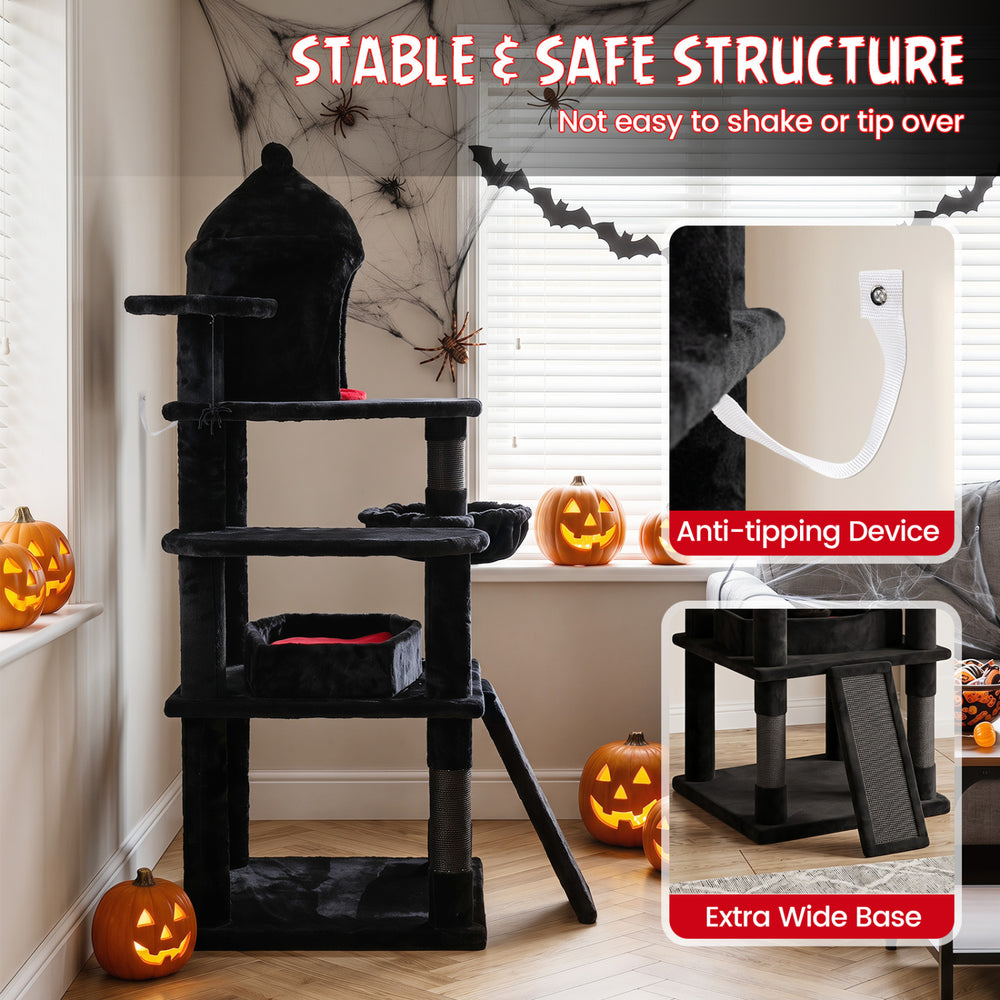 50 Inch Gothic Multi-level Cat Tree with House for Indoor Cats - view 7