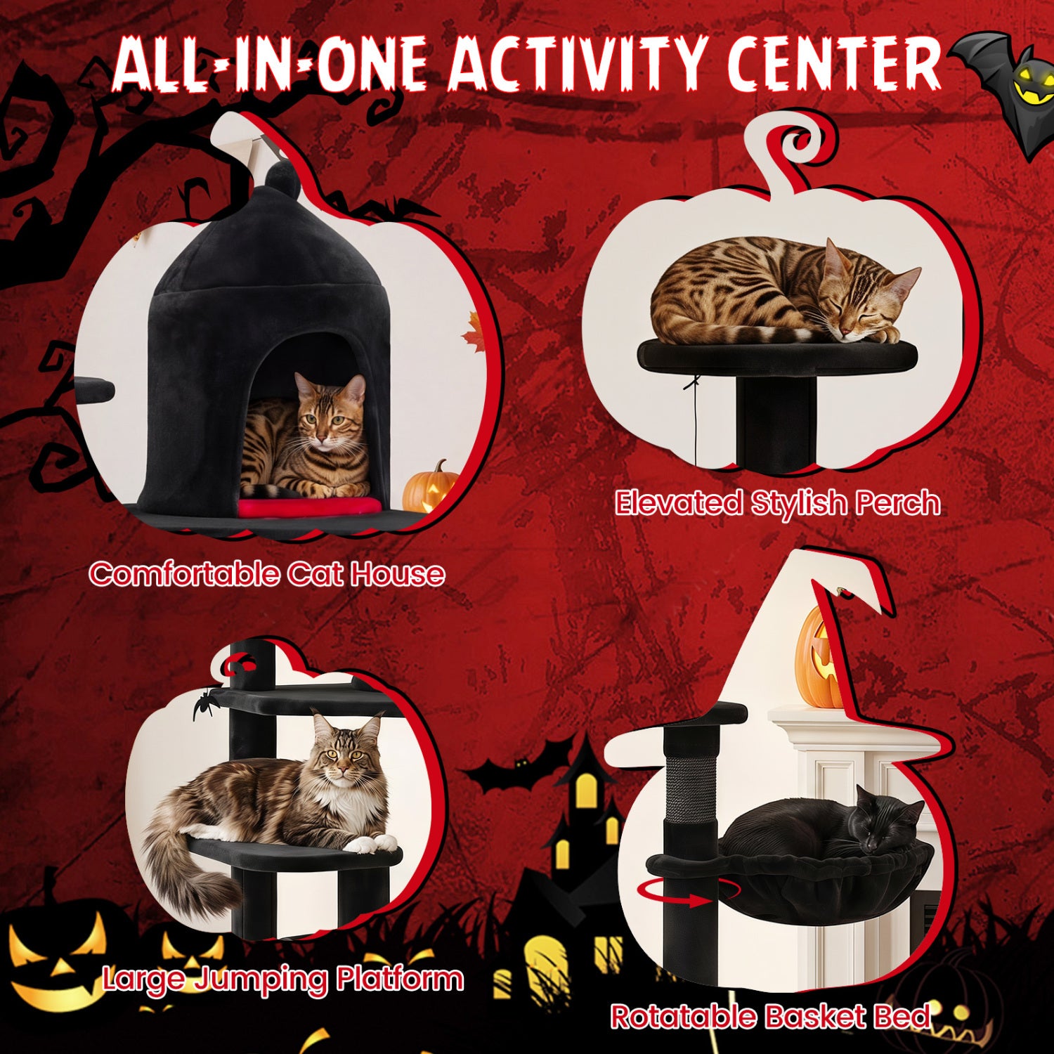 50 Inch Gothic Multi-level Cat Tree with House for Indoor Cats - view 8