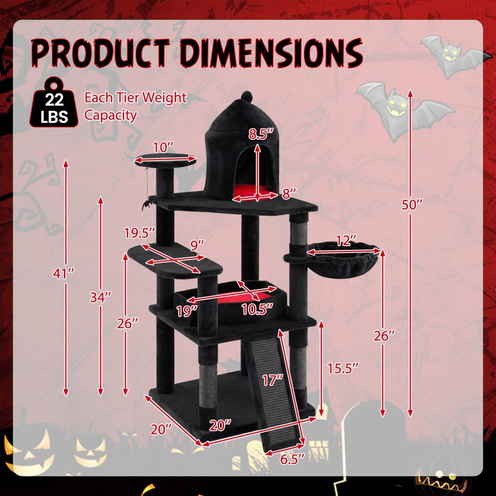 50 Inch Gothic Multi-level Cat Tree with House for Indoor Cats - view 5