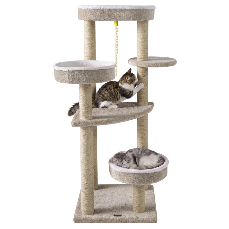 51"Carpeted Cat Tree with Comfy Plush Perches for Indoor Cats