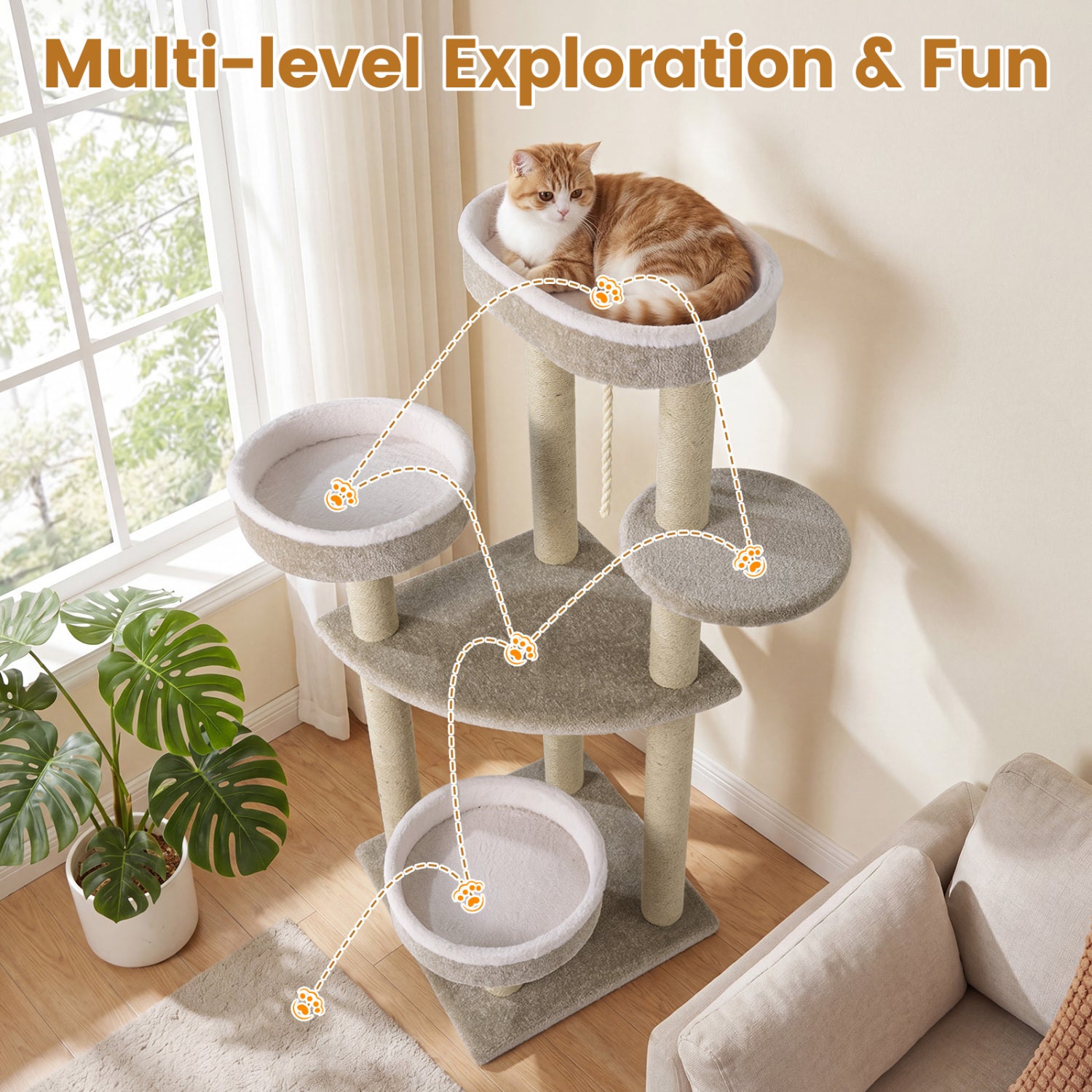 51"Carpeted Cat Tree with Comfy Plush Perches for Indoor Cats - view 6