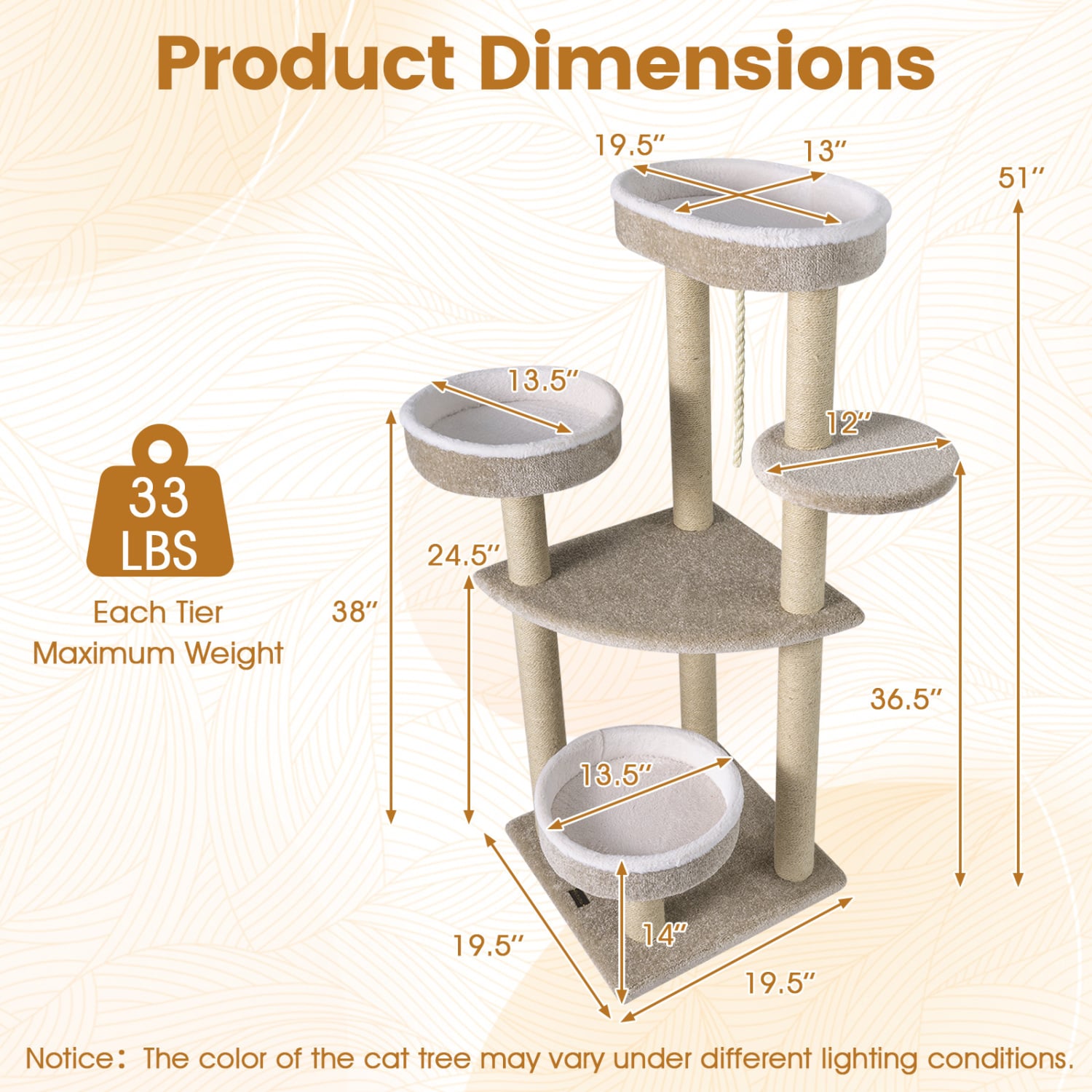 51"Carpeted Cat Tree with Comfy Plush Perches for Indoor Cats - view 5