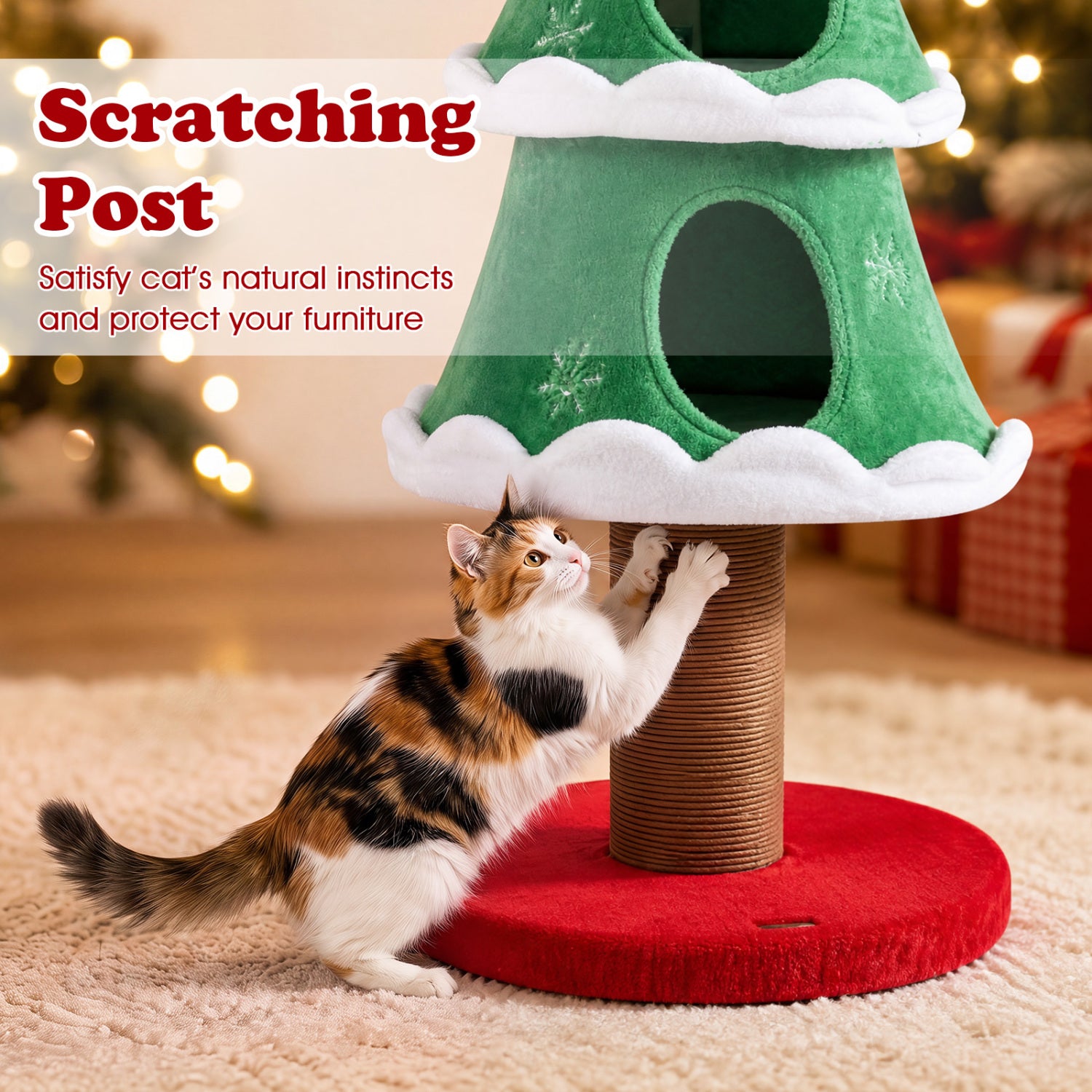 51" Christmas Cat Tree with 2 Cozy Condos and Scratching Post for Pets - view 8