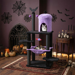 51" Gothic Multi-level Cat Tree with Spider Hanging Toy for Black Halloween - view 2