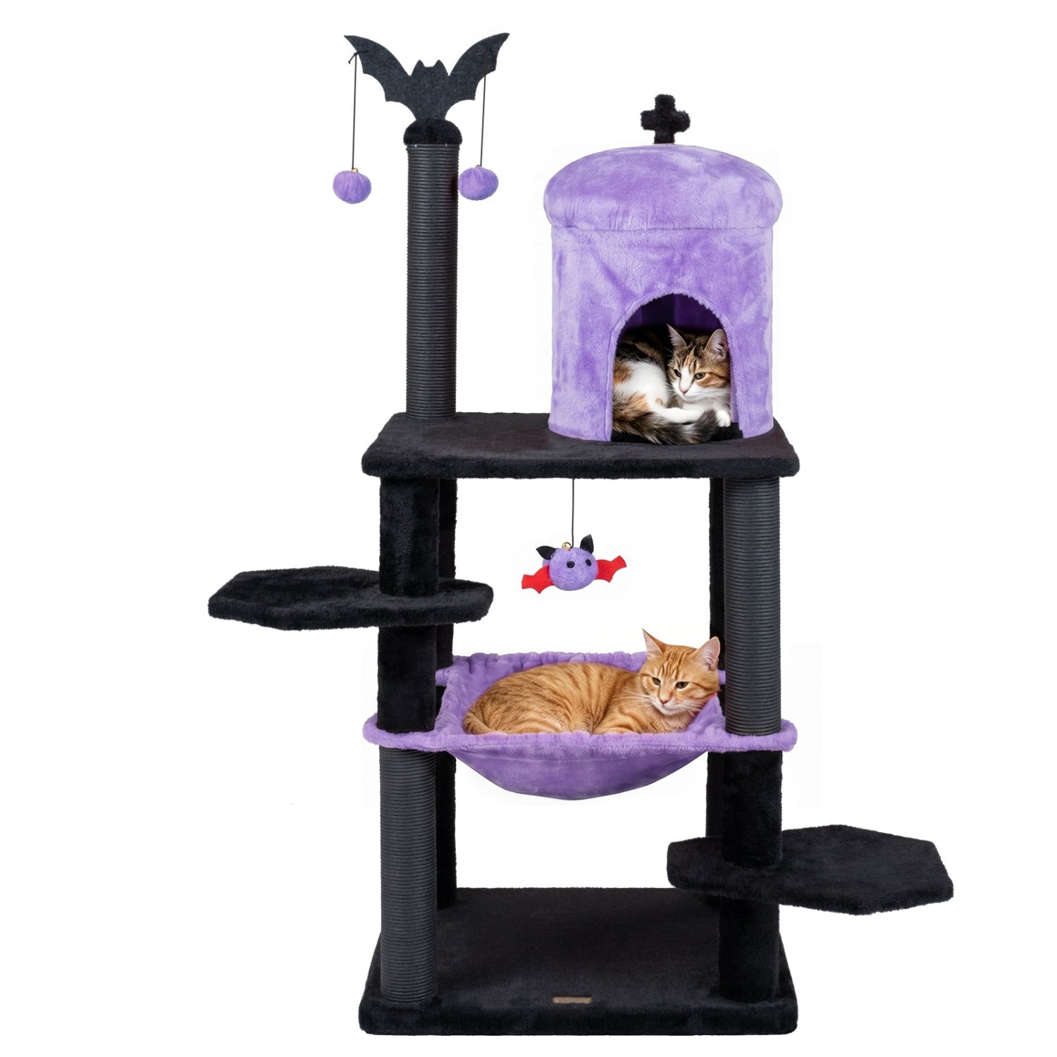 51" Gothic Multi-level Cat Tree with Spider Hanging Toy for Black Halloween - view 4