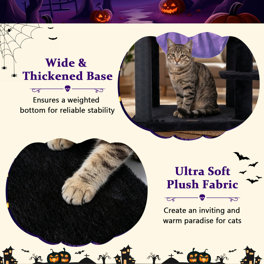 51" Gothic Multi-level Cat Tree with Spider Hanging Toy for Black Halloween - view 8