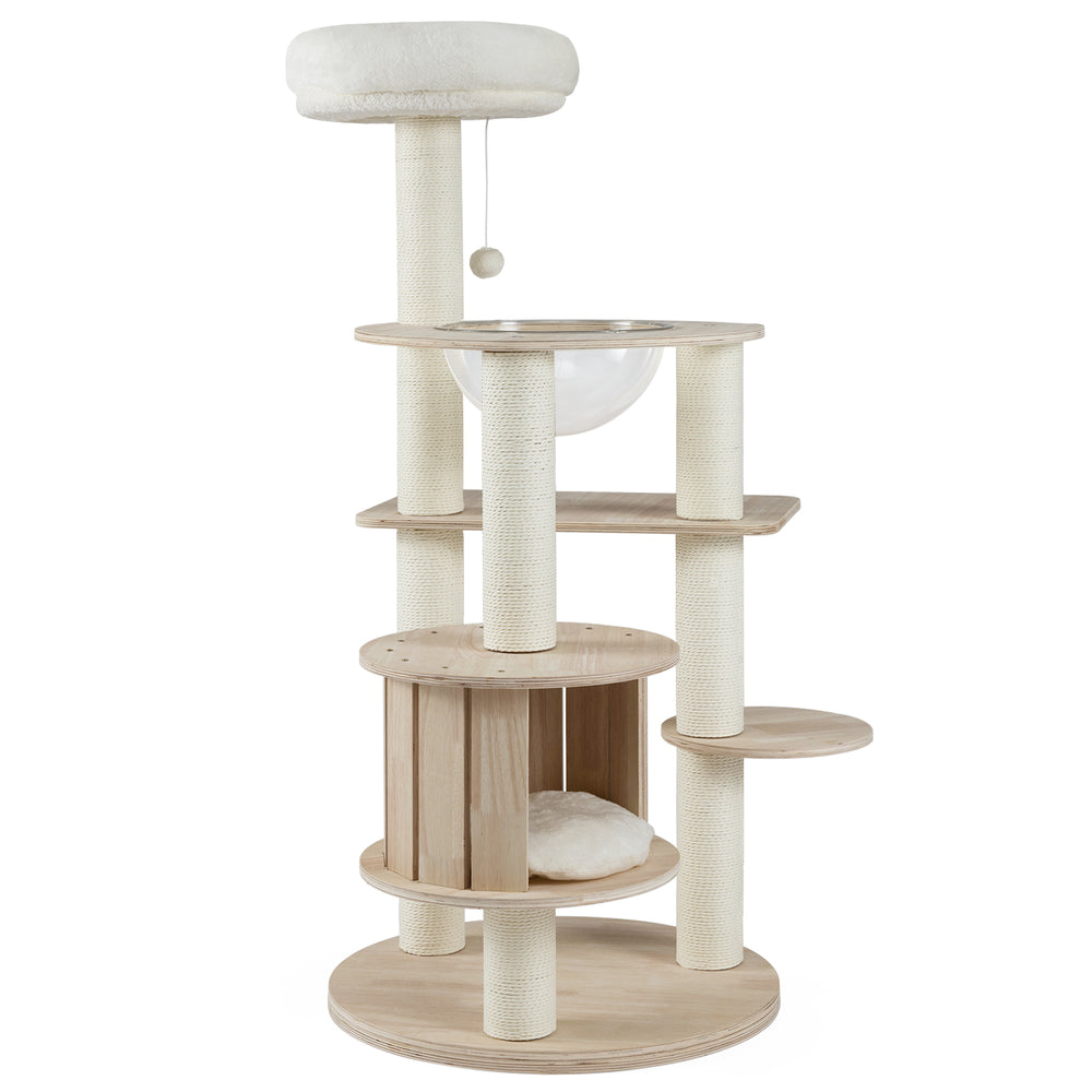 52 Inches Tall Wooden Cat Tree with Washable Plush Cushions and Multi-Level - view 4