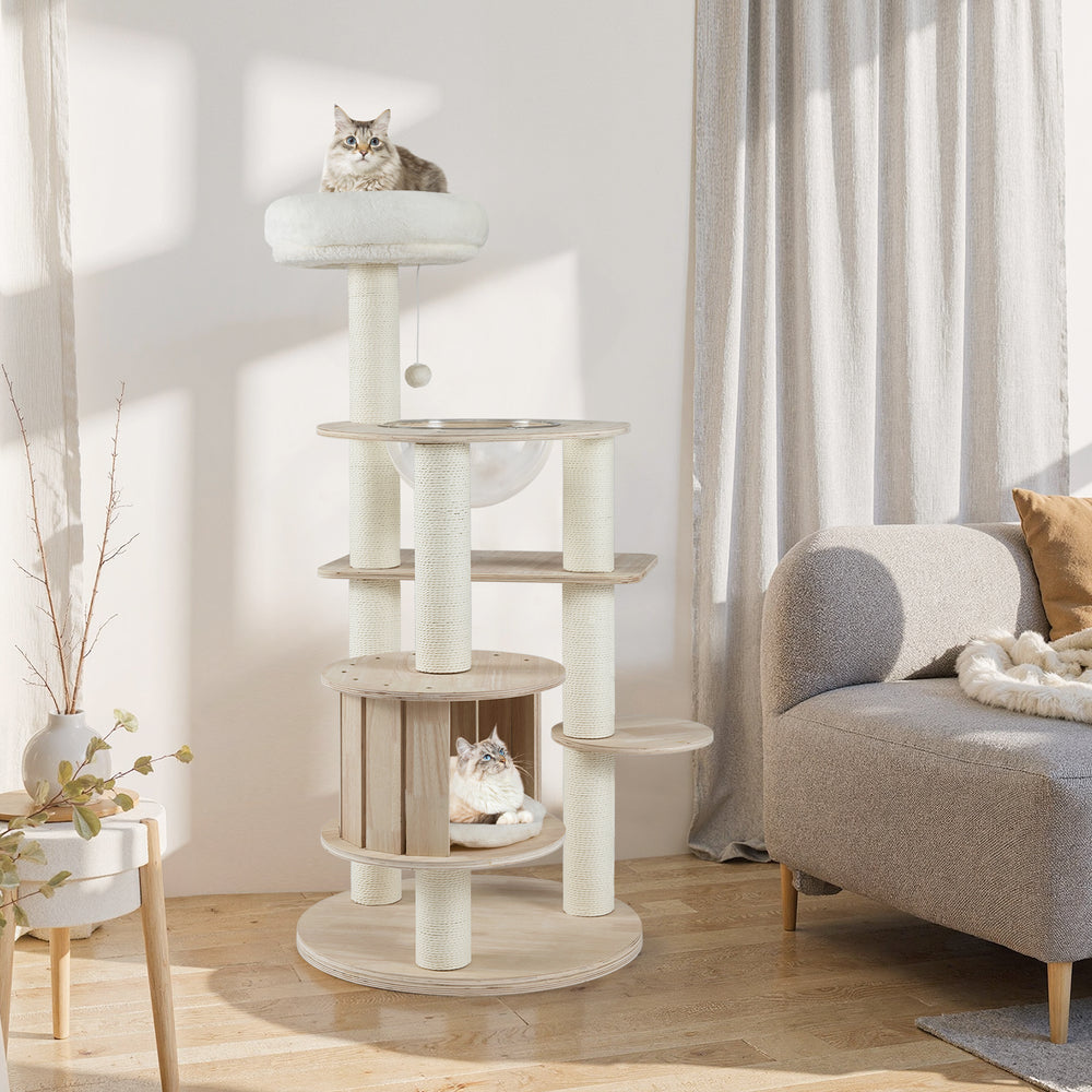 52 Inches Tall Wooden Cat Tree with Washable Plush Cushions and Multi-Level - view 3