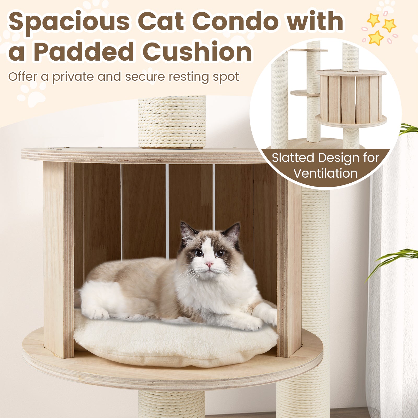 52 Inches Tall Wooden Cat Tree with Washable Plush Cushions and Multi-Level - view 8