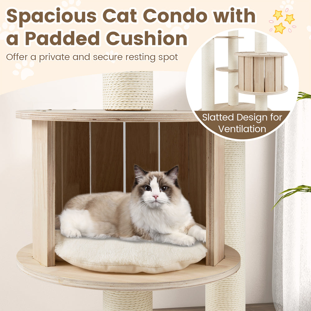 52 Inches Tall Wooden Cat Tree with Washable Plush Cushions and Multi-Level - view 8