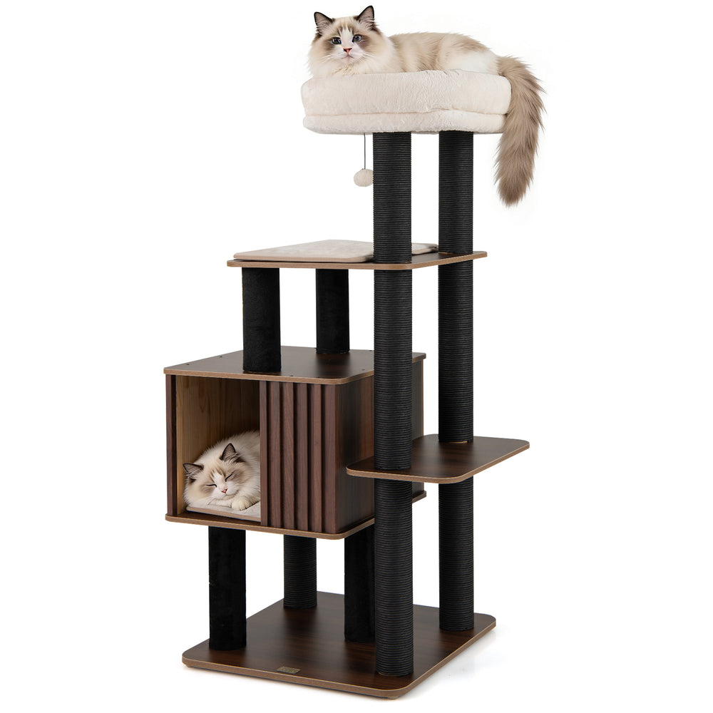 53.5 inch Tall Cat Tree for Indoor Cat Wooden Cat Tower Top Perch with Soft - view 4