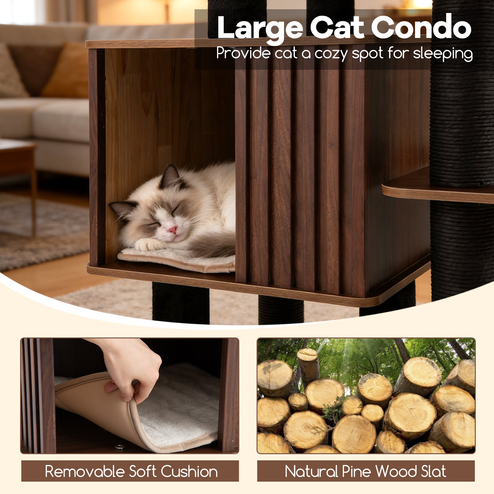 53.5 inch Tall Cat Tree for Indoor Cat Wooden Cat Tower Top Perch with Soft - view 6