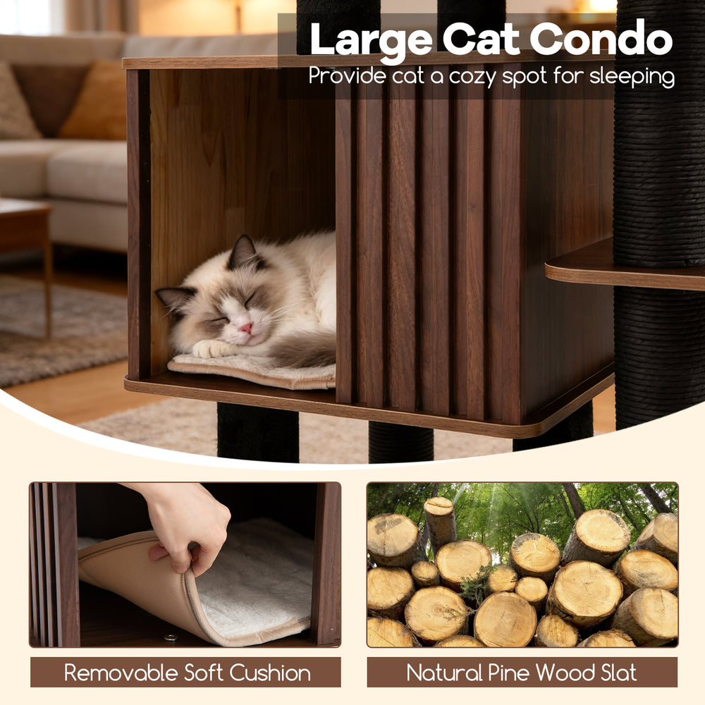 53.5 inch Tall Cat Tree for Indoor Cat Wooden Cat Tower Top Perch with Soft - view 6