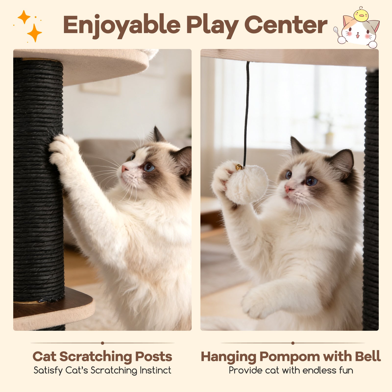 53.5 inch Tall Cat Tree for Indoor Cat Wooden Cat Tower Top Perch with Soft - view 7