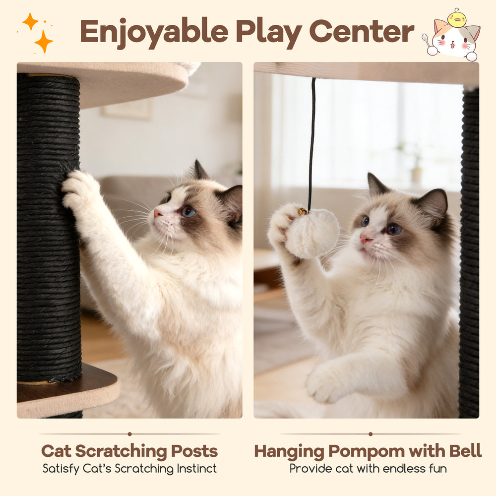 53.5 inch Tall Cat Tree for Indoor Cat Wooden Cat Tower Top Perch with Soft - view 7