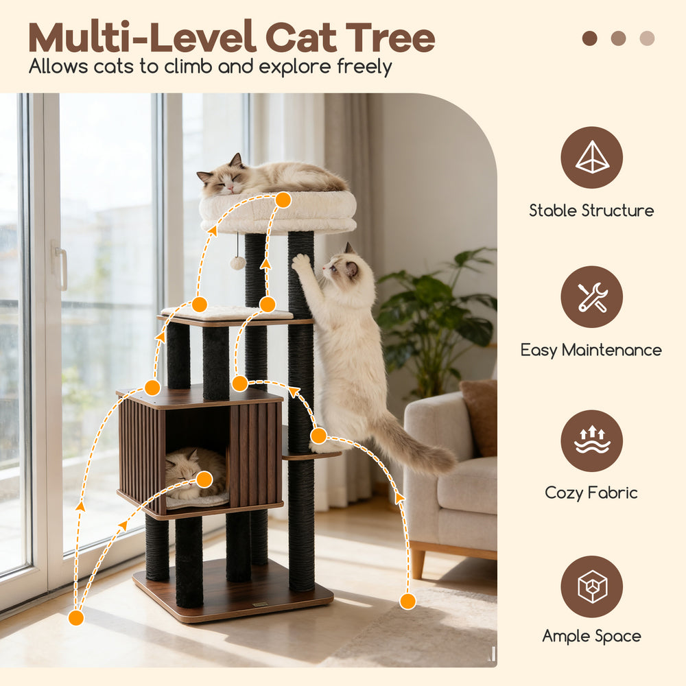 53.5 inch Tall Cat Tree for Indoor Cat Wooden Cat Tower Top Perch with Soft - view 8