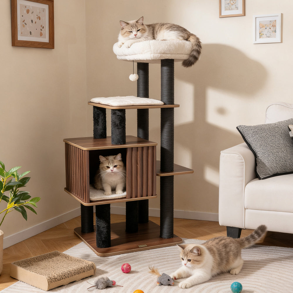 53.5 inch Tall Cat Tree for Indoor Cat Wooden Cat Tower Top Perch with Soft - view 3
