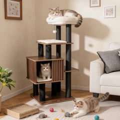 53.5 inch Tall Cat Tree for Indoor Cat Wooden Cat Tower Top Perch with Soft - view 3