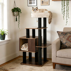 53.5 inch Tall Cat Tree for Indoor Cat Wooden Cat Tower Top Perch with Soft - view 2