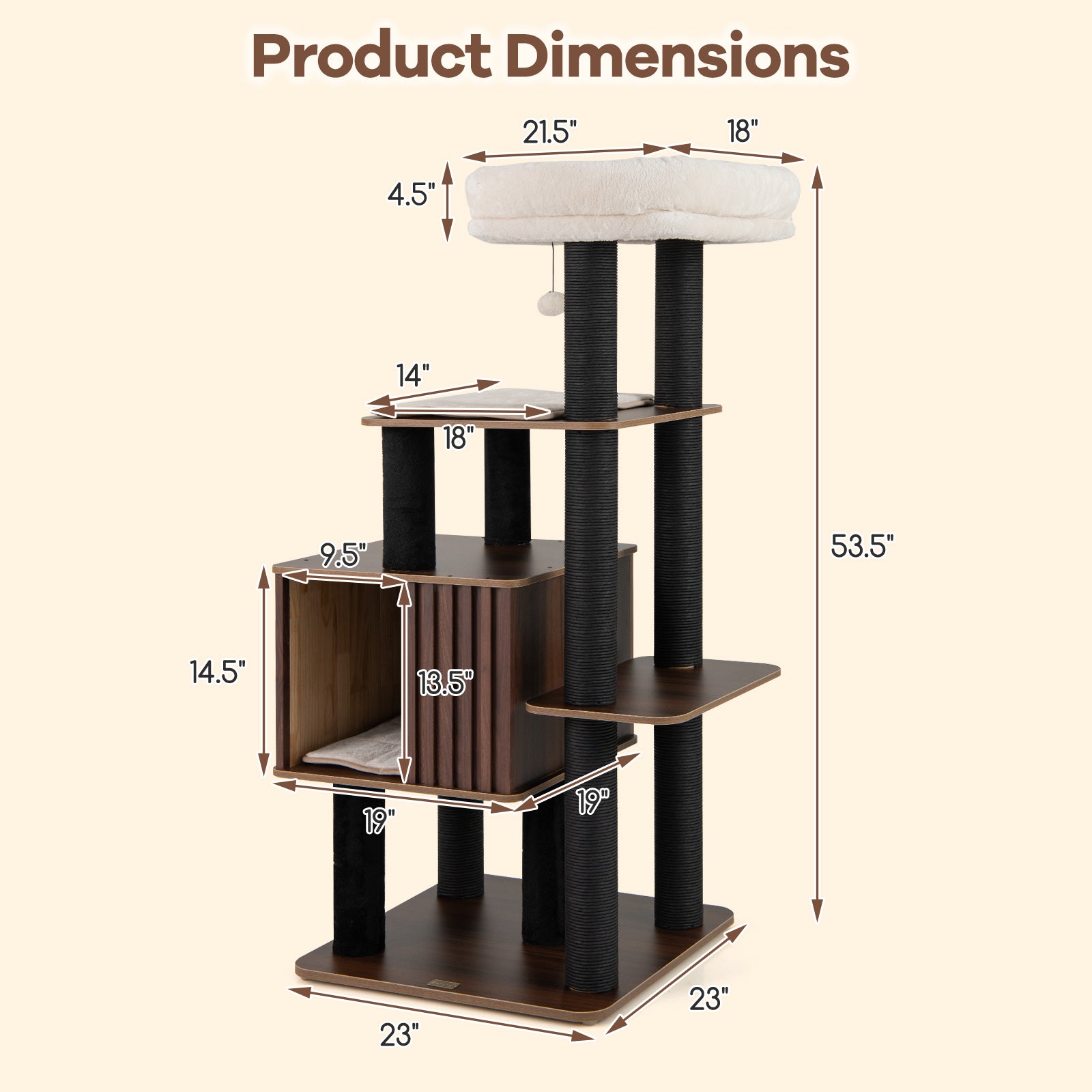 53.5 inch Tall Cat Tree for Indoor Cat Wooden Cat Tower Top Perch with Soft - view 5