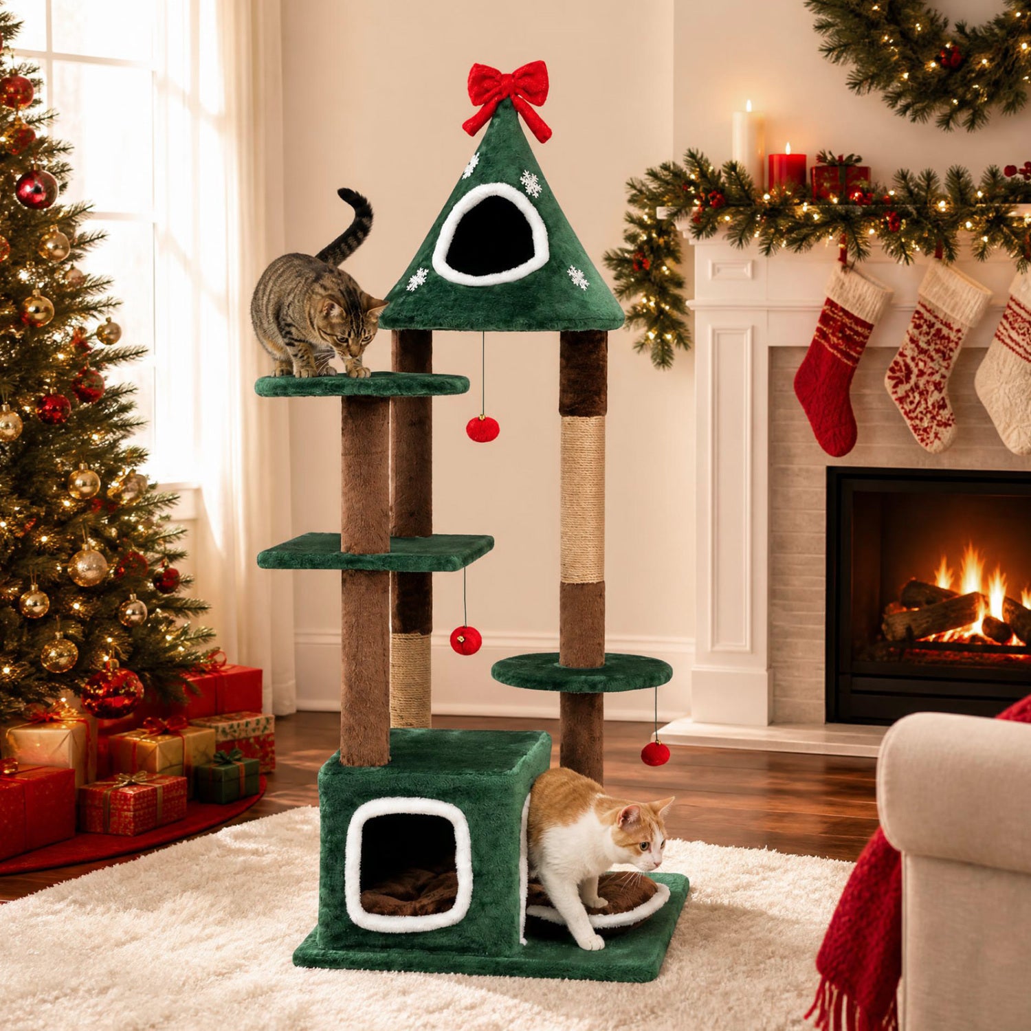 54"Christmas Cat Tree with 2 Condos and Removable Cushion - view 2