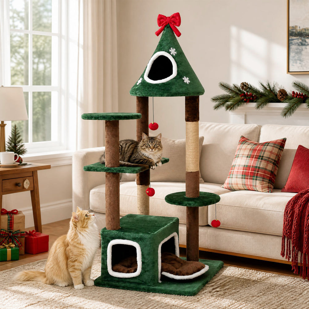 54"Christmas Cat Tree with 2 Condos and Removable Cushion - view 3