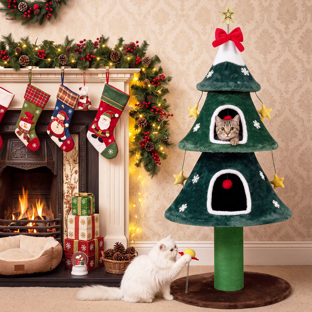54 Inch Christmas Cat Tree with 2 Private Condos for Indoor Cats - view 2
