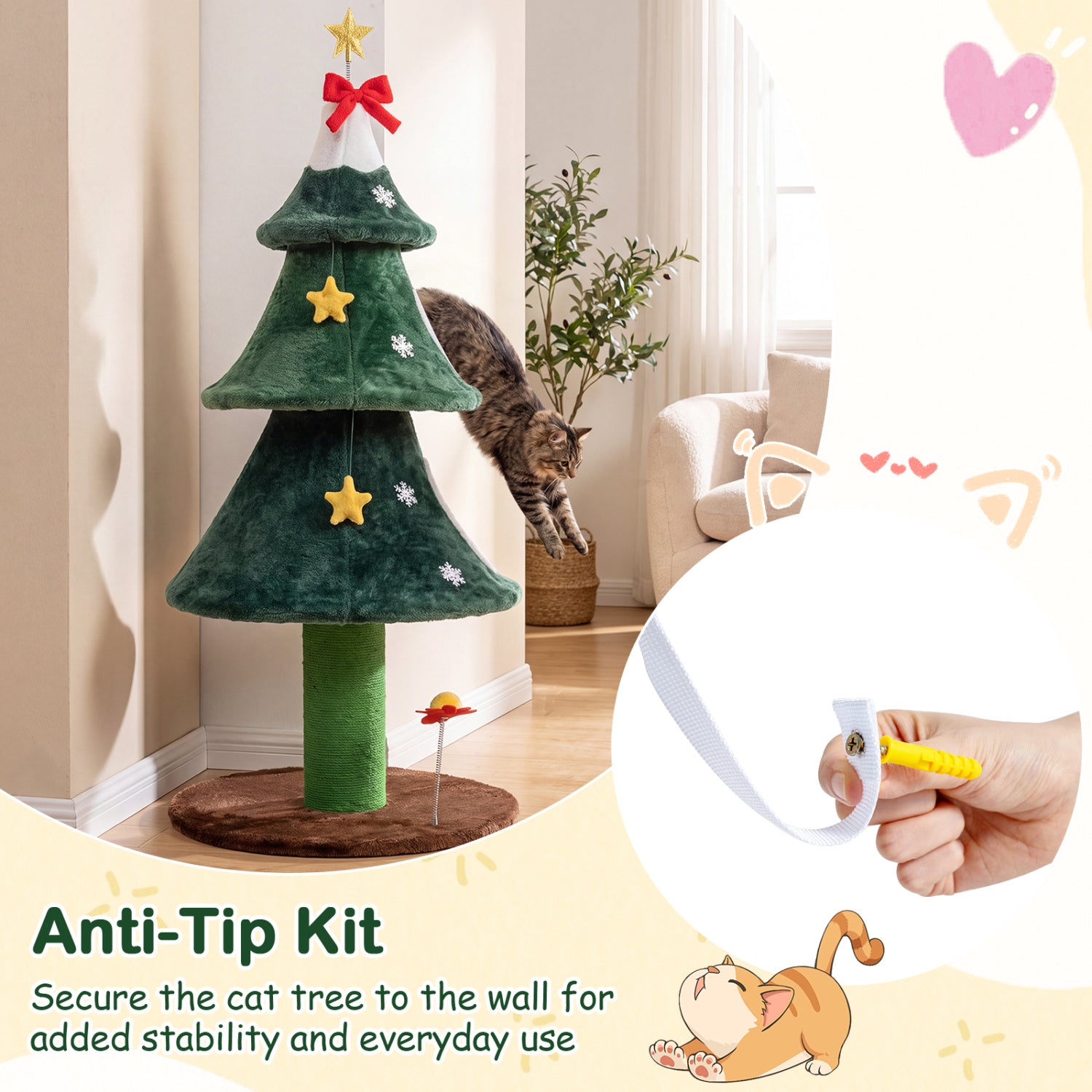 54 Inch Christmas Cat Tree with 2 Private Condos for Indoor Cats - view 6