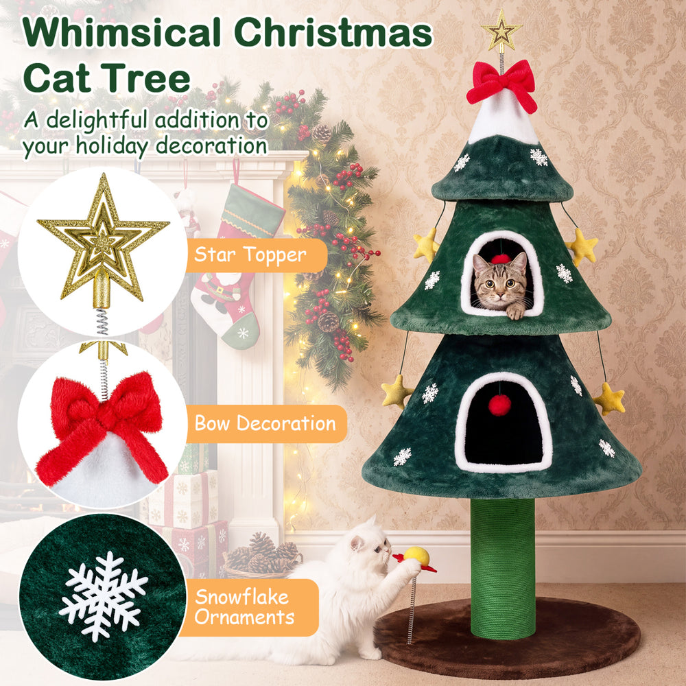 54 Inch Christmas Cat Tree with 2 Private Condos for Indoor Cats - view 7