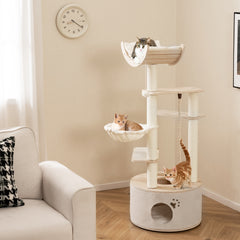 55.5 Inches Tall Wooden Cat Tree with Washable Plush Cushions for Indoor Cats - view 2