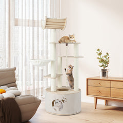 55.5 Inches Tall Wooden Cat Tree with Washable Plush Cushions for Indoor Cats - view 3