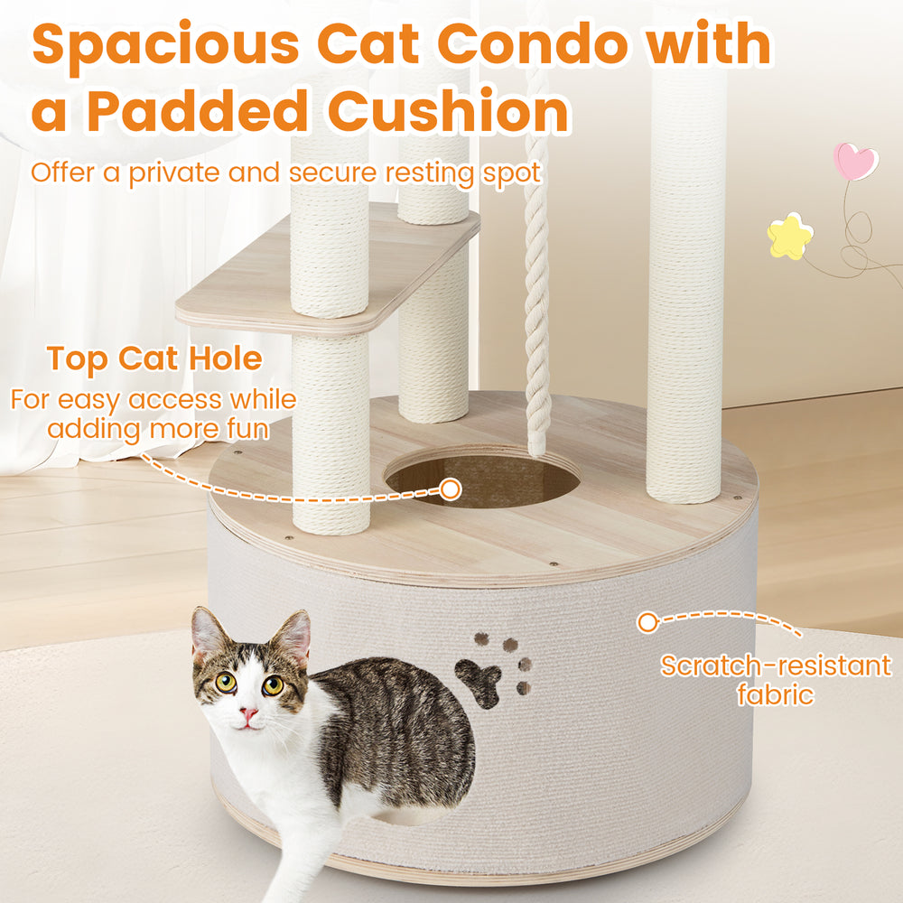 55.5 Inches Tall Wooden Cat Tree with Washable Plush Cushions for Indoor Cats - view 6