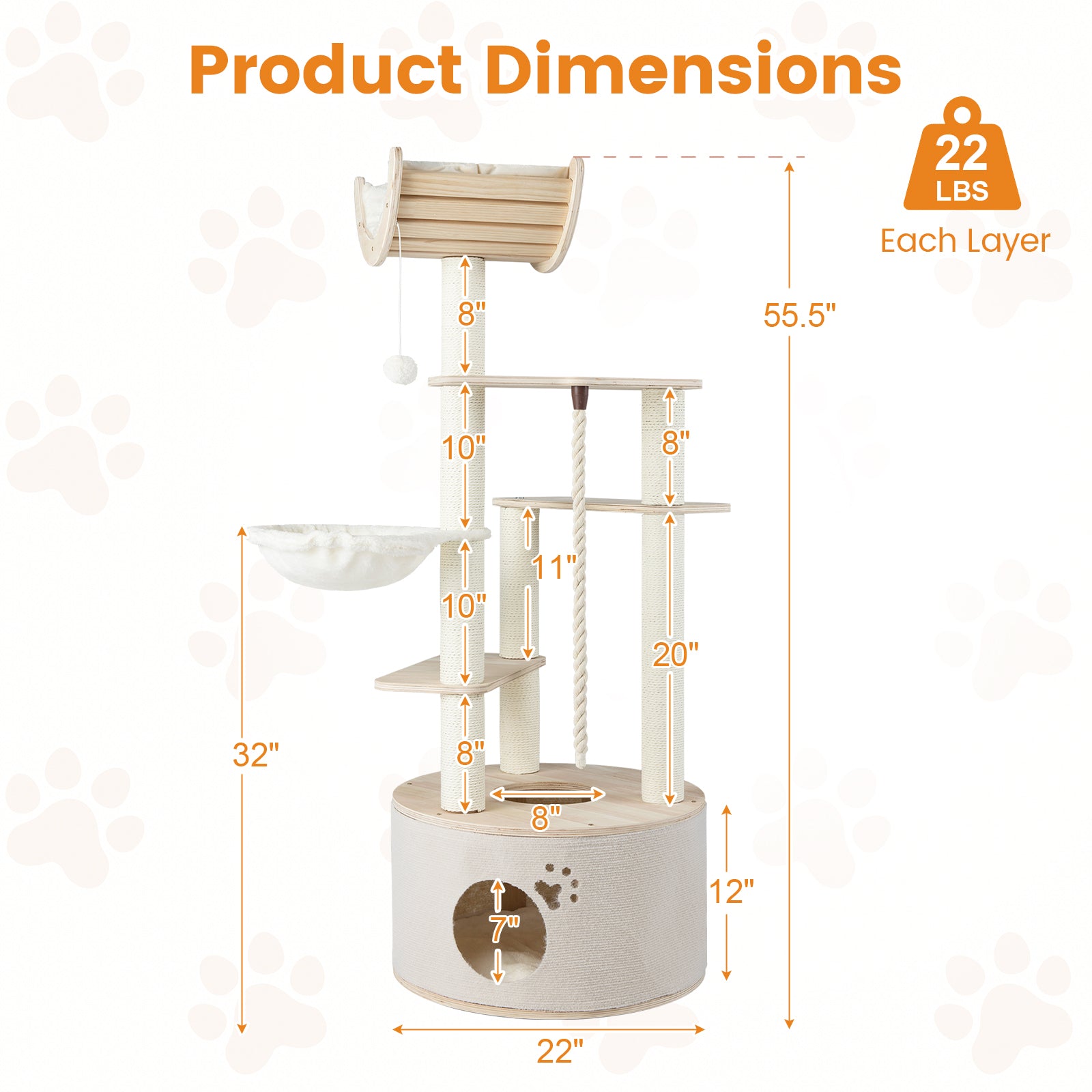 55.5 Inches Tall Wooden Cat Tree with Washable Plush Cushions for Indoor Cats - view 5