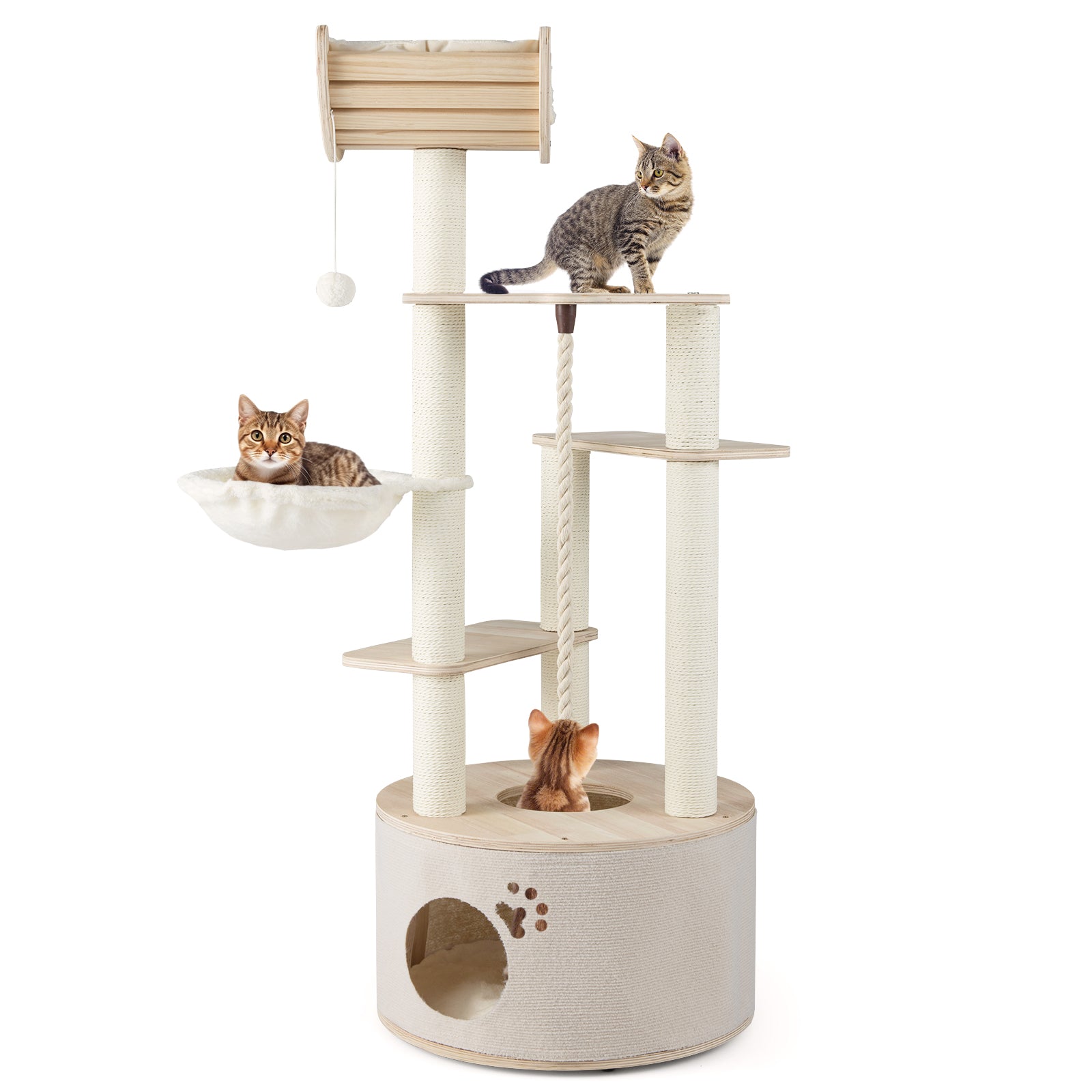 55.5 Inches Tall Wooden Cat Tree with Washable Plush Cushions for Indoor Cats - view 4