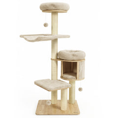 55" Solid Rubber Wood Cat Tree with Condo & Hammock and Scratching Posts - view 4
