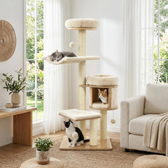 55" Solid Rubber Wood Cat Tree with Condo & Hammock and Scratching Posts - view 2