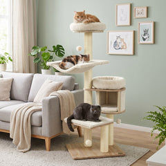55" Solid Rubber Wood Cat Tree with Condo & Hammock and Scratching Posts - view 3