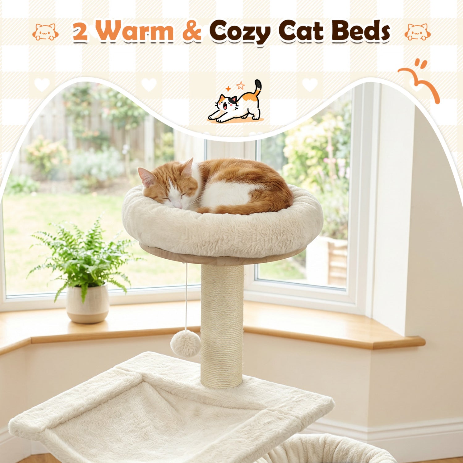 55" Solid Rubber Wood Cat Tree with Condo & Hammock and Scratching Posts - view 7