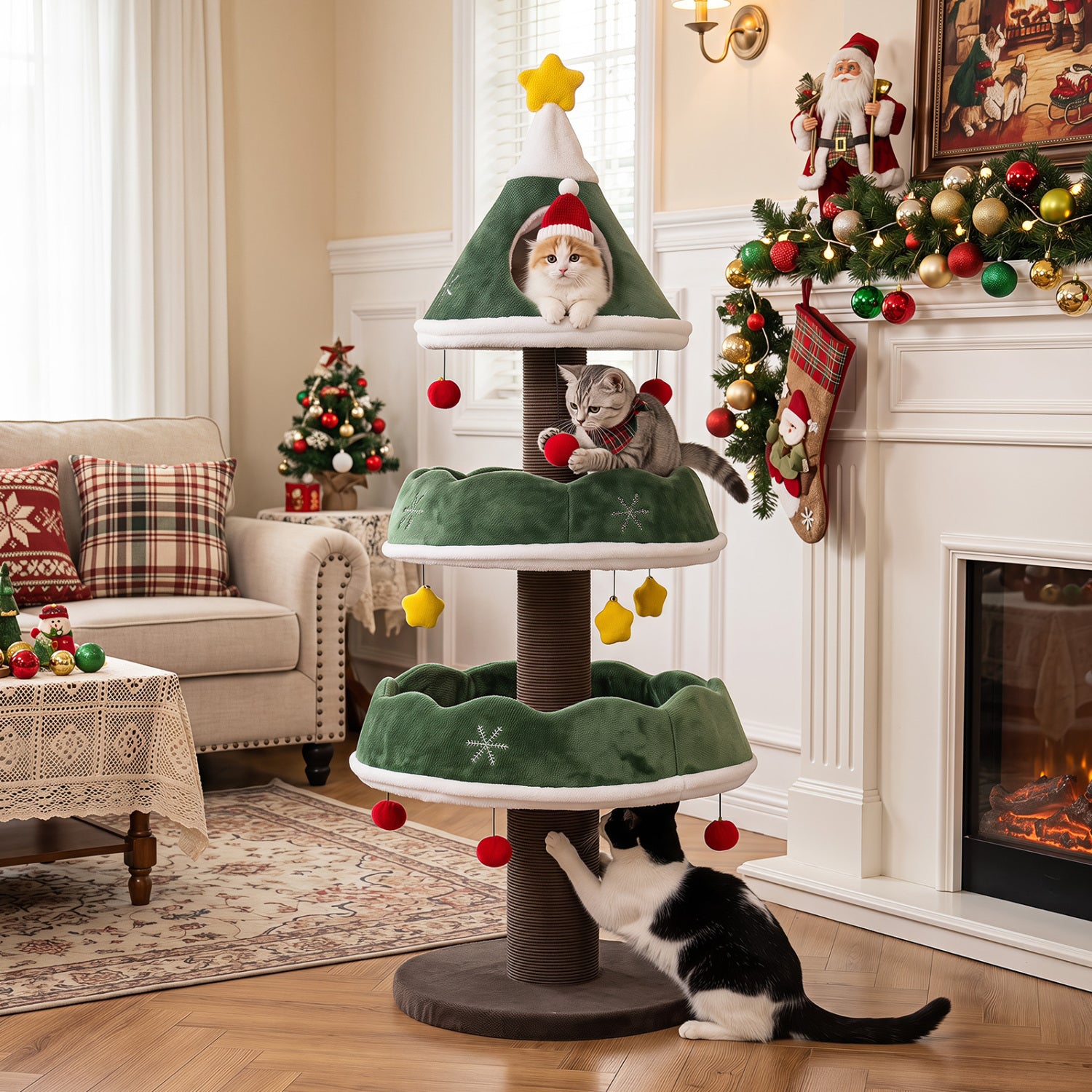 56.5 Inch Multi-Level Cat Tower with Fully-wrapped Scratching Posts Cat Tree - view 2