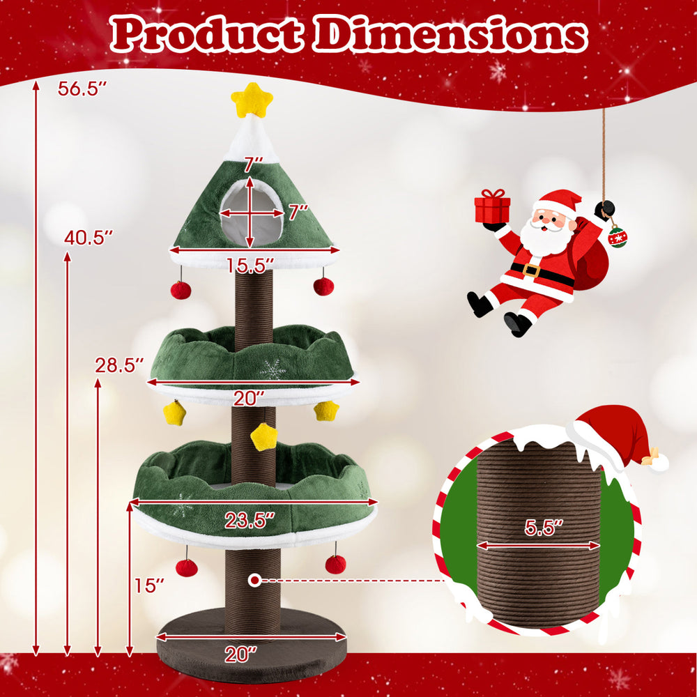56.5 Inch Multi-Level Cat Tower with Fully-wrapped Scratching Posts Cat Tree - view 5