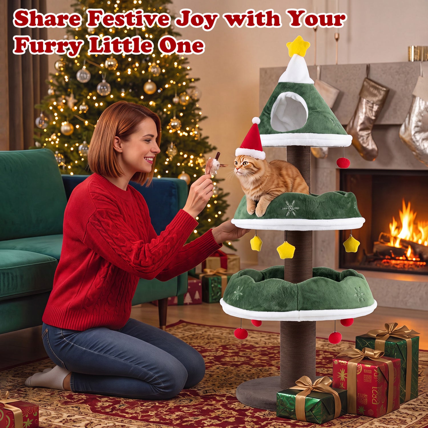 56.5 Inch Multi-Level Cat Tower with Fully-wrapped Scratching Posts Cat Tree - view 6