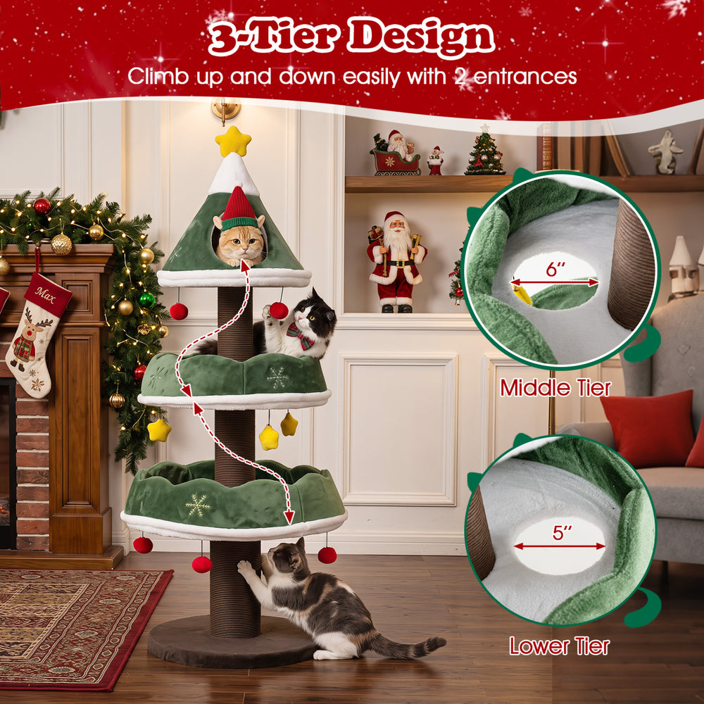 56.5 Inch Multi-Level Cat Tower with Fully-wrapped Scratching Posts Cat Tree - view 8