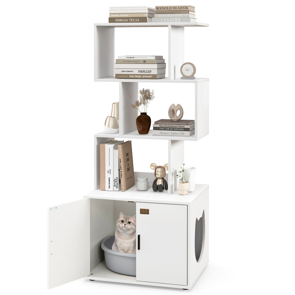 56 Inch Tall Cat Litter Box Enclosure with Storage Cat House