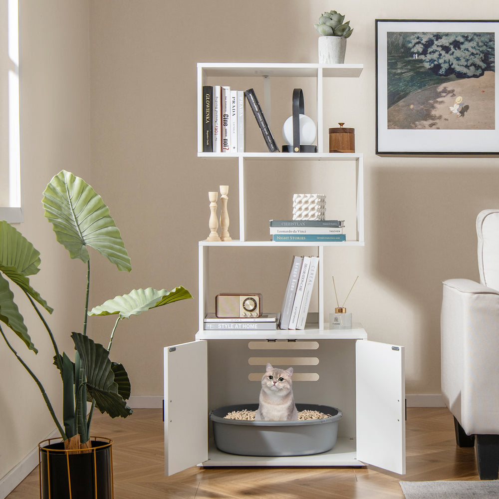 56 Inch Tall Cat Litter Box Enclosure with Storage Cat House - view 2